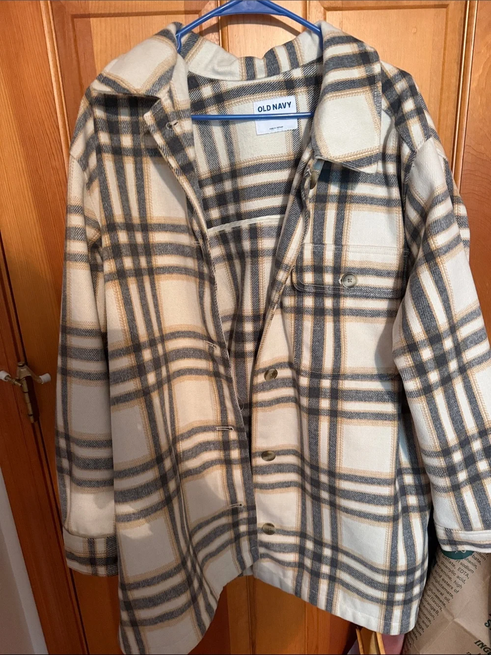 Old Navy Cream, Gray & Tan Plaid Shacket